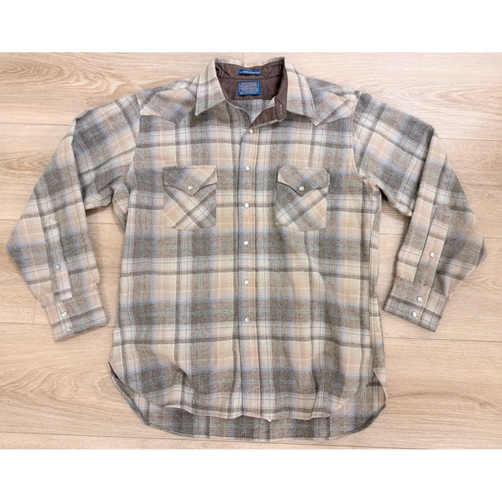 Vintage Pendleton Western Shirt Mens XL 100% Virgin Wool Plaid Pearl Snap USA
